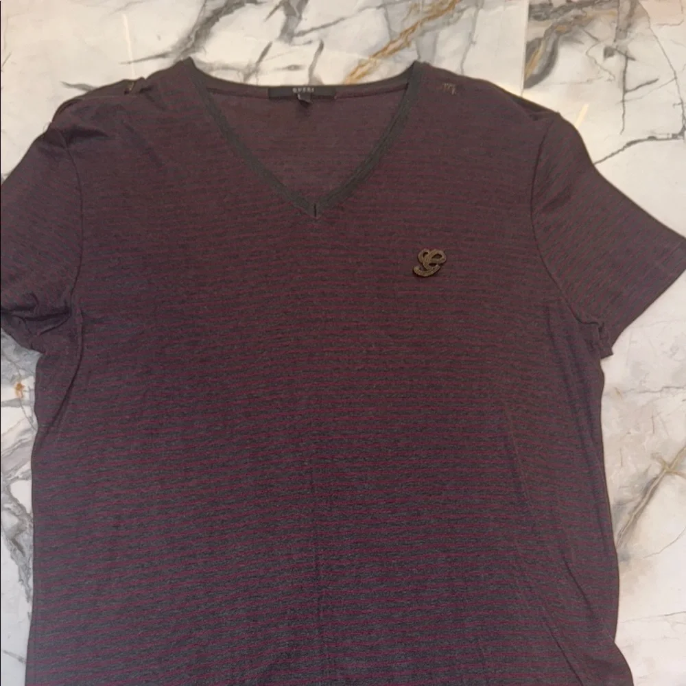 Gucci Striped V-Neck Classic Short Sleeve Shirt